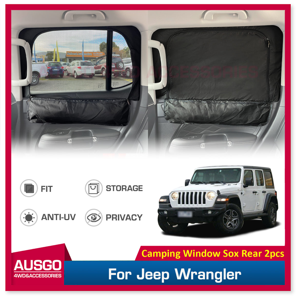 Rear 2PCS Camping Window Sox Sun Shade with Storage Bag Sunshade for Jeep Wrangler JL Series 2018-Onwards