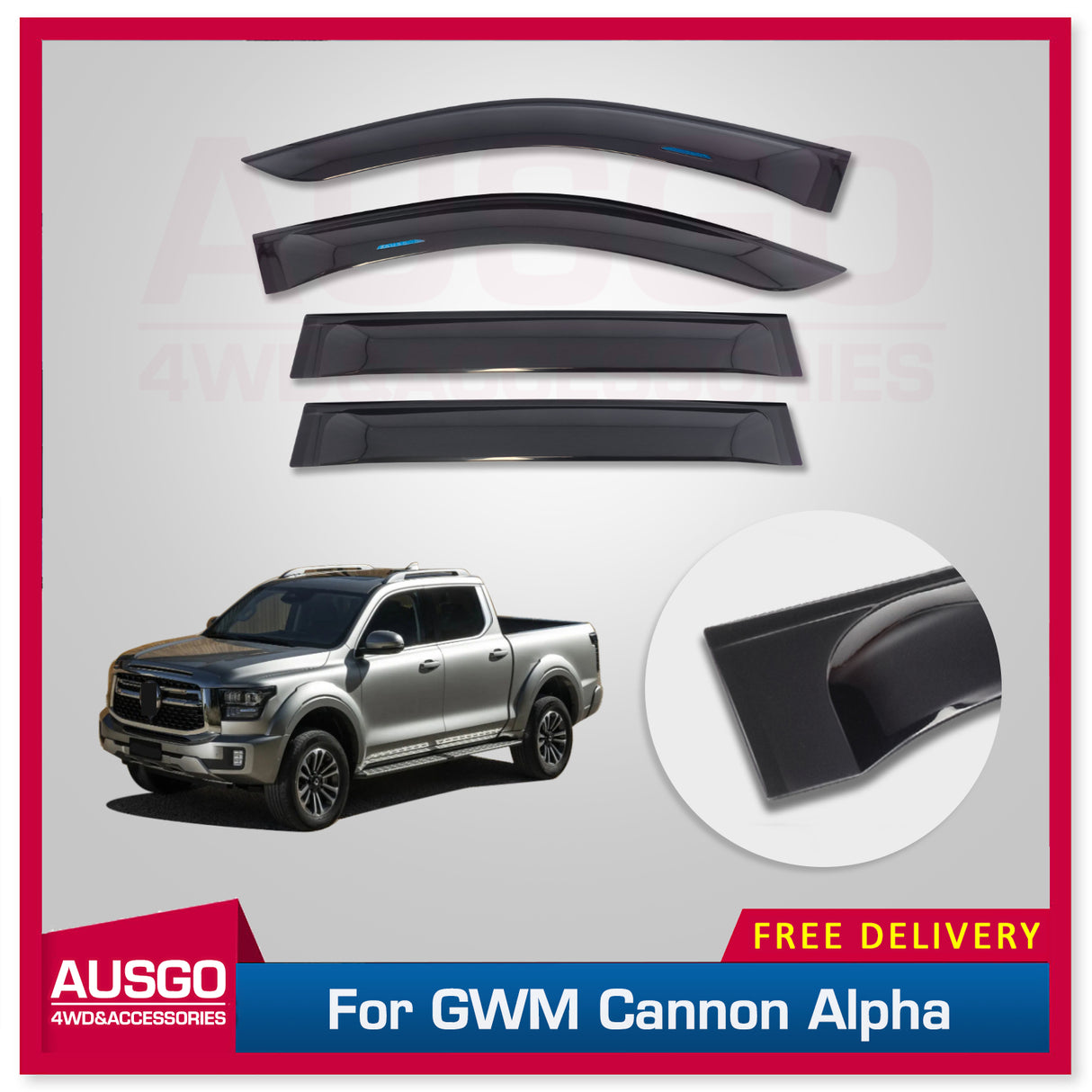 4PCS Wide Type Luxury Weather Shields for GWM Cannon Alpha 2024-Onwards Weathershields Window Visors