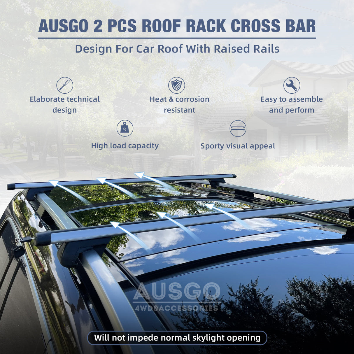 1 Pair Aluminum Cross Bar for Mitsubishi Challenger 2009+ with raised rail Luggage Carrier Roof Rack
