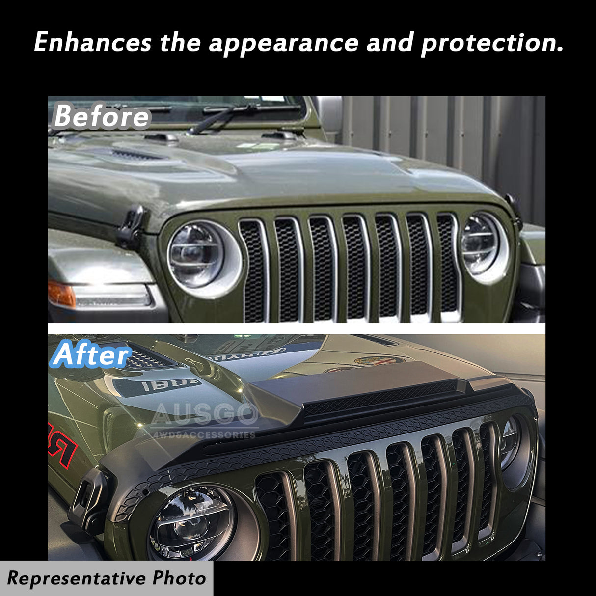 Wide Type Weather Shields + Bonnet Protector for Jeep Wrangler 2-Door JL 2018-Onwards