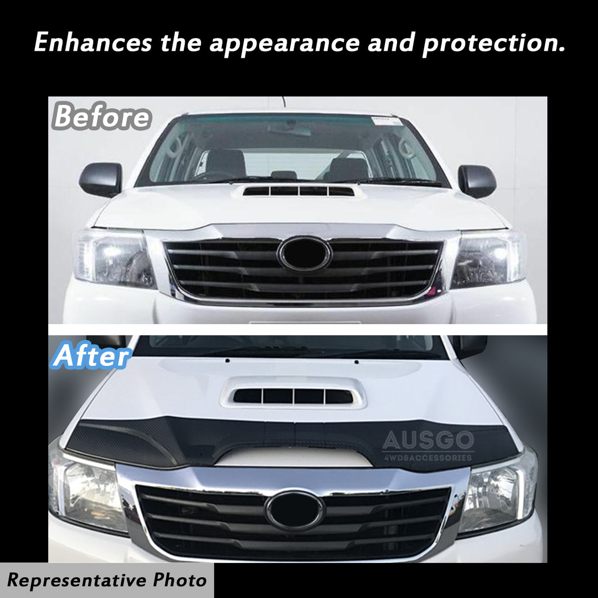 Injection Weather Shields + Bonnet Protector for Toyota Hilux Dual Cab 2011-2015