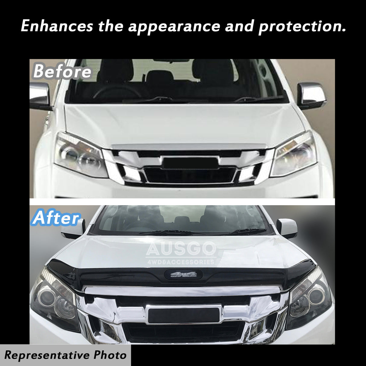 Luxury Weather Shields + Bonnet Protector for ISUZU D-MAX DMAX Single / Extra Cab 2012-2016