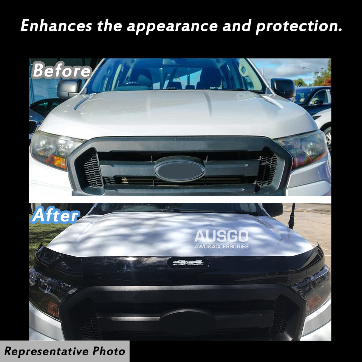 Weather Shields + Bonnet Protector for Ford Ranger Single / Extra Cab 2016-2022