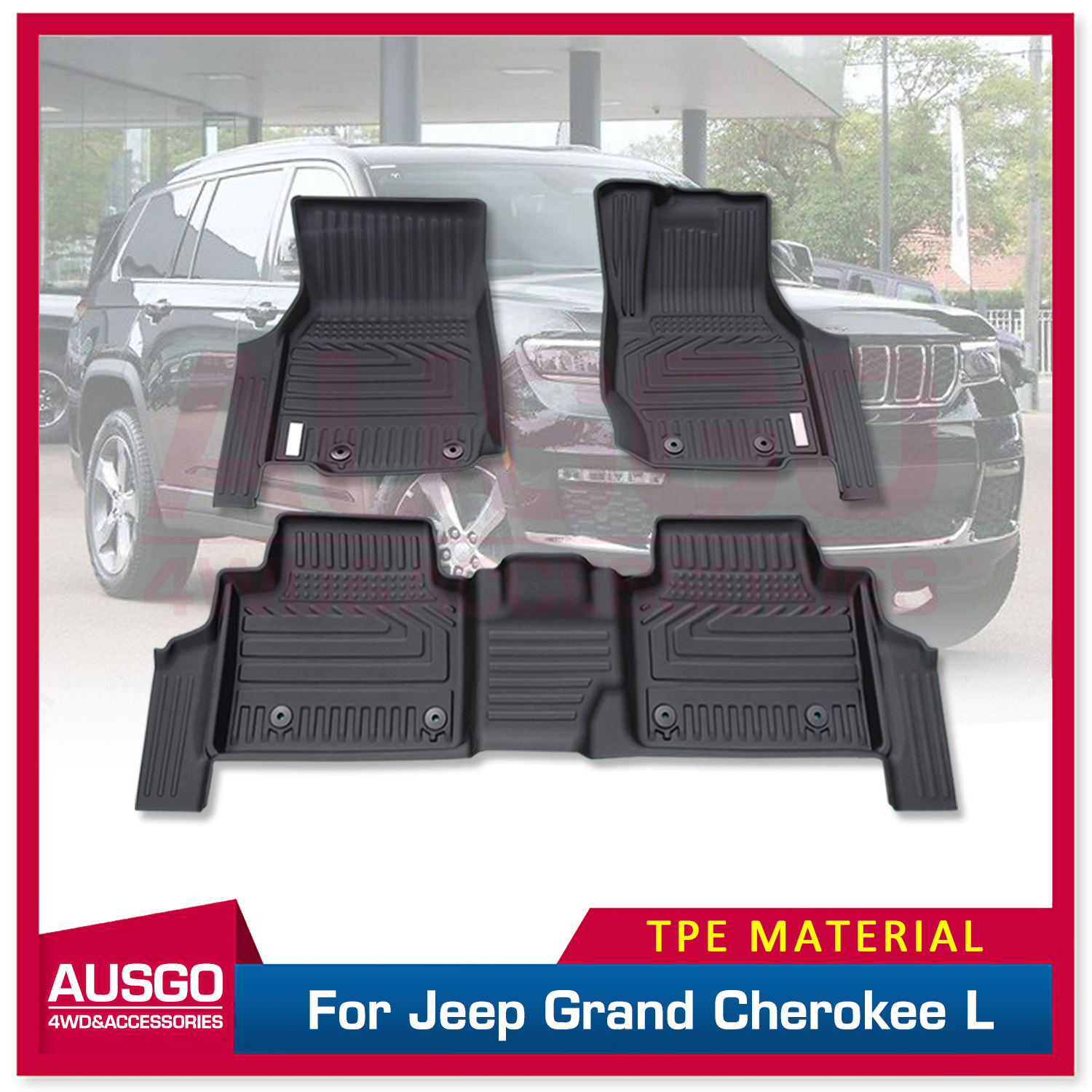 5D TPE Door Sill Covered Car Floor Mats for Jeep Grand Cherokee L WL Series 7 Seats 2021 Onwards