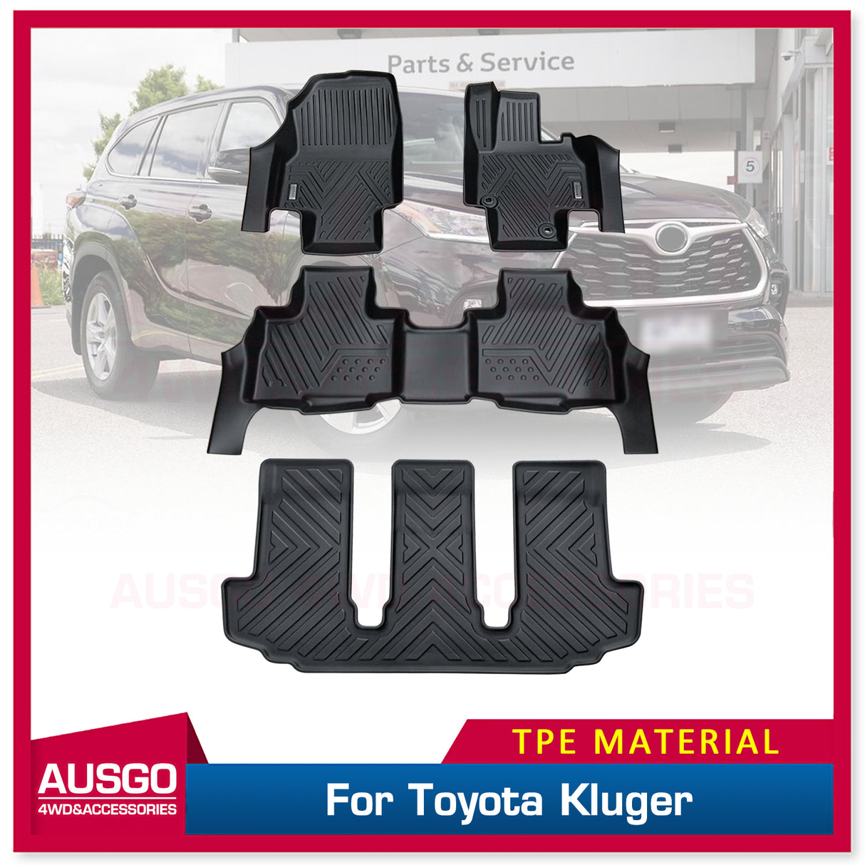3 Rows TPE Door Sill Covered Floor Mats for Toyota Kluger 2021-Onwards