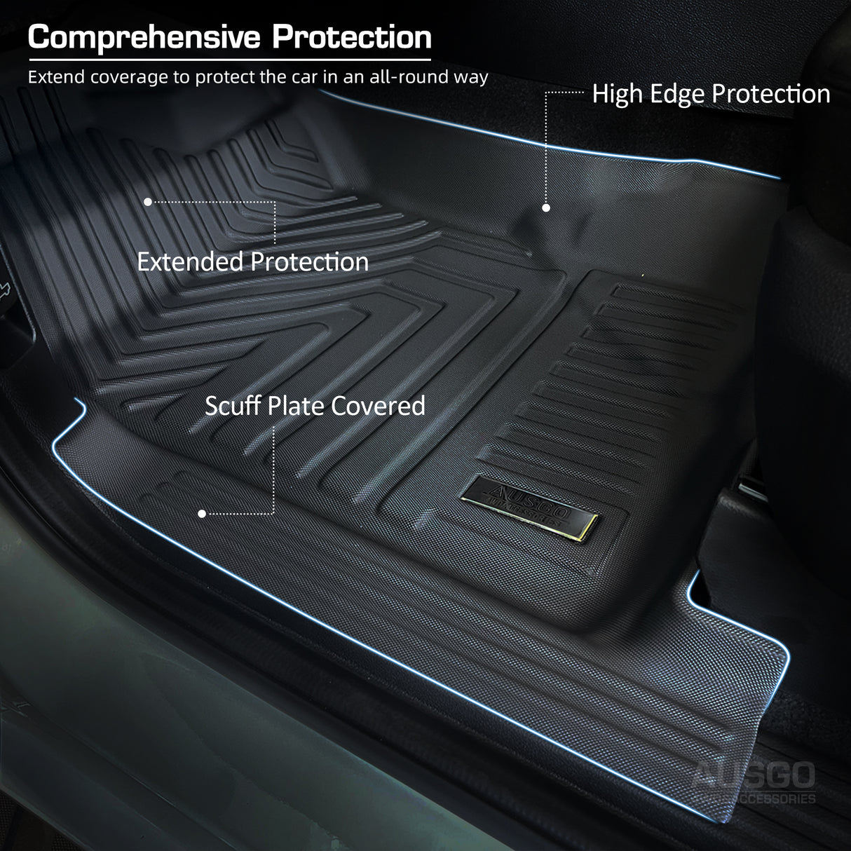 Floor Mats + Door Sill Protector for Ford Everest Next-Gen 2022-Onwards Door Sill Covered 5D TPE Car Mats Scuff Plate Anti Scratch Cover Black