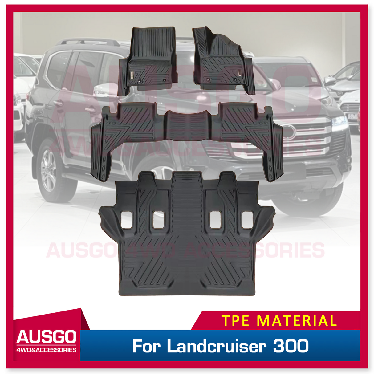 3 Rows TPE Door Sill Covered Car Floor Mats for Toyota LandCruiser 300 Land Cruiser 300 LC300 7 Seats 2021-Onwards
