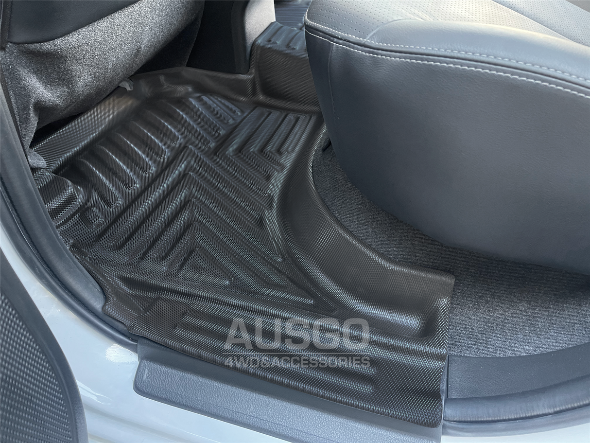 Car Floor Mats + Black Door Sill Protector for Mitsubishi Triton MQ MR Series Dual Cab 2015-2024