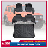 TPE Floor Mats + Cargo Mat for GWM Tank 300 Door Sill Covered Car Mats Boot Mat Boot Liner Trunk Mat