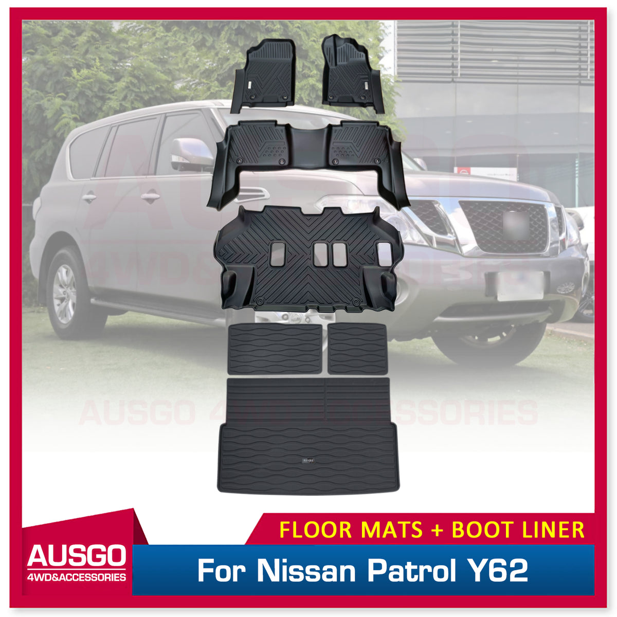 3 Rows TPE Floor Mats + Cargo Mat for Nissan Patrol Y62 2012Onwards D