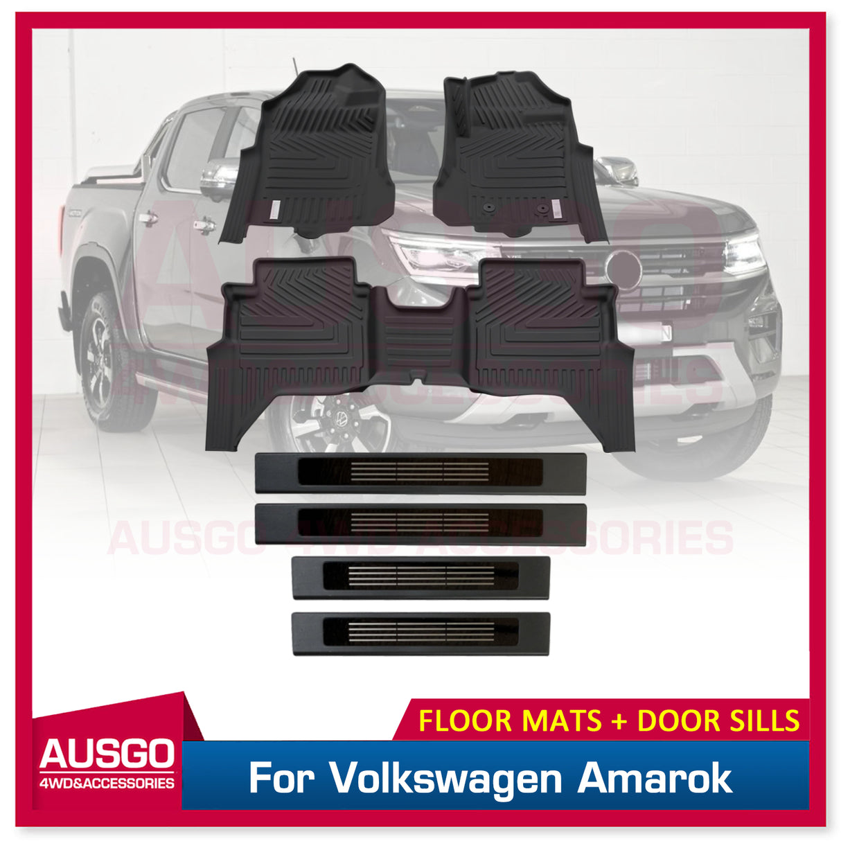 Floor Mats + Black Door Sill Protector for Volkswagen Amarok Next-Gen NF Dual Cab 2023-Onwards