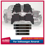 Floor Mats + Black Door Sill Protector for Volkswagen Amarok Next-Gen NF Dual Cab 2023-Onwards