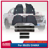 5D Moulded Floor Mats + Black Door Sill Protector for ISUZU D-MAX DMAX Dual Cab 2020-Onwards