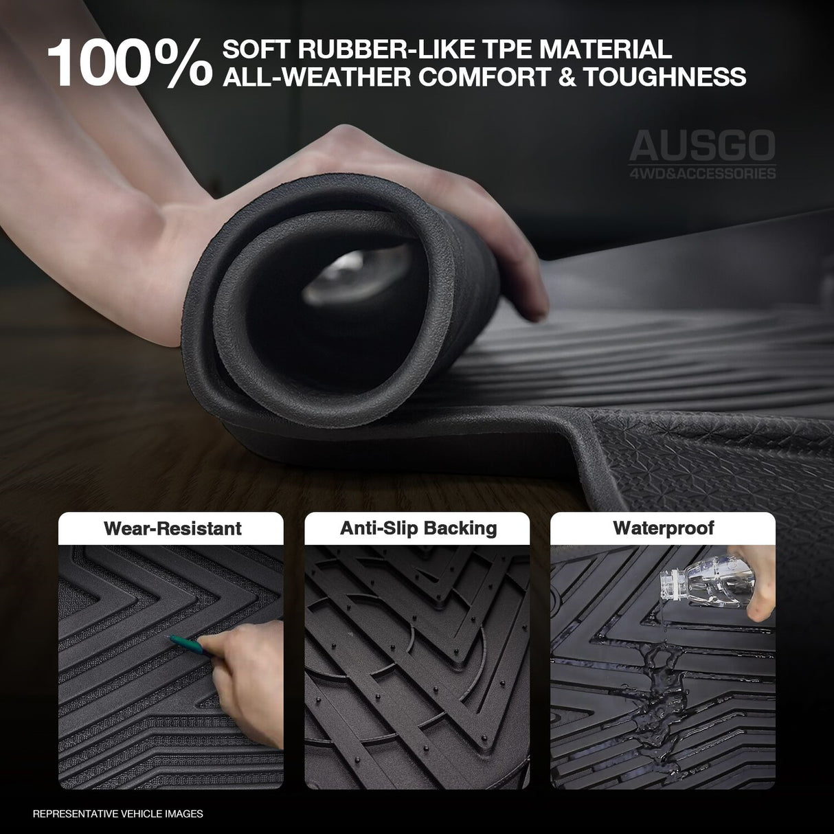 Car Floor Mats + Black Door Sill Protector for Toyota Hilux Auto Transmission Dual Cab 2015-2024