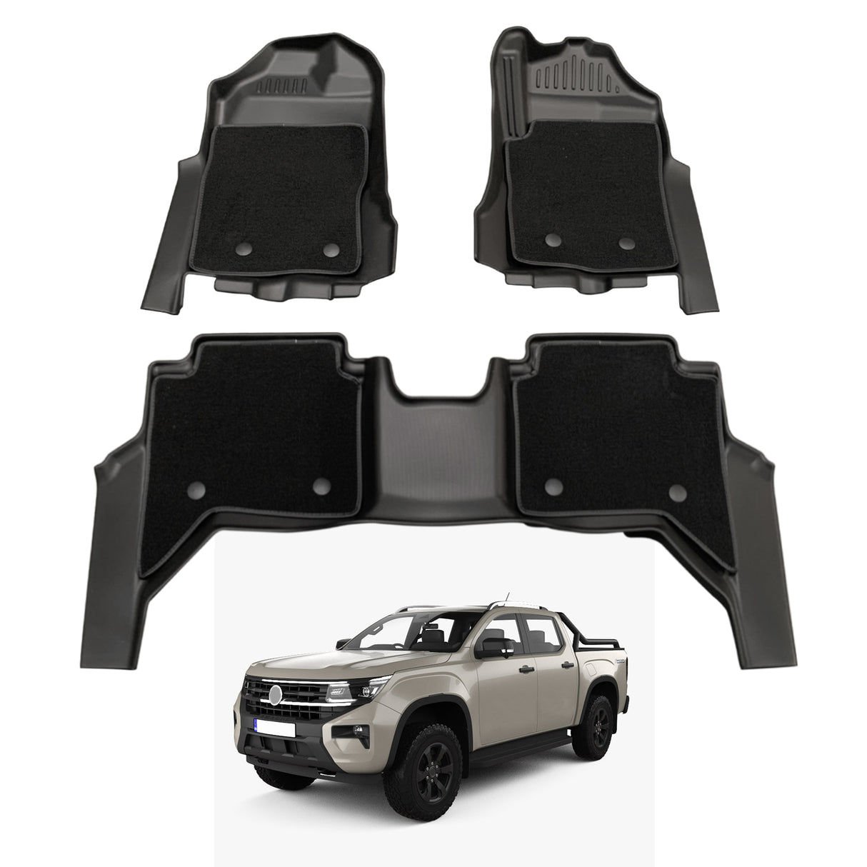 Double-Layer Car Floor Mats for Volkswagen Amarok Next-Gen NF Dual Cab 2023-Onwards Car Mats with Detachable Carpet