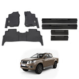 Car Floor Mats + Black Door Sill Protector for Nissan Navara NP300 D23 Dual Cab 2015-Onwards