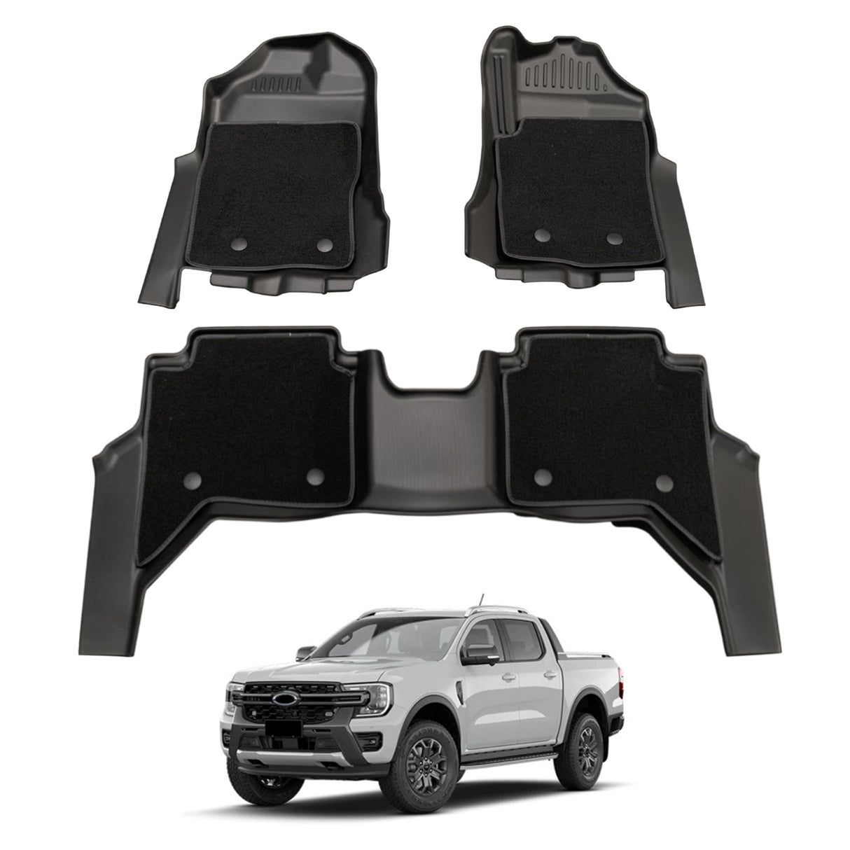 Double-Layer Car Floor Mats for Ford Ranger Next-Gen Dual Cab 2022-Onwards