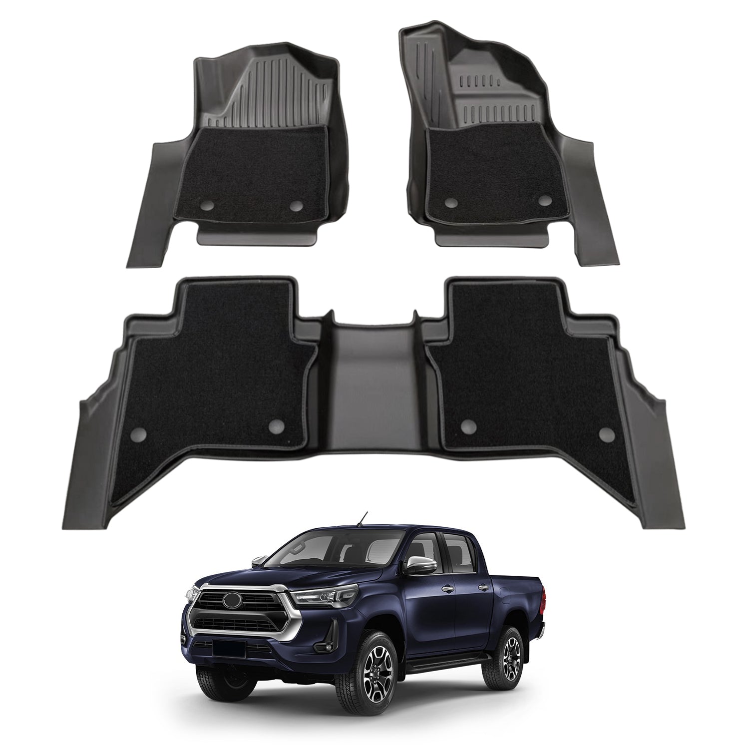 Double-Layer Car Floor Mats for Toyota Hilux Dual Cab 2015-2024 Auto Trans