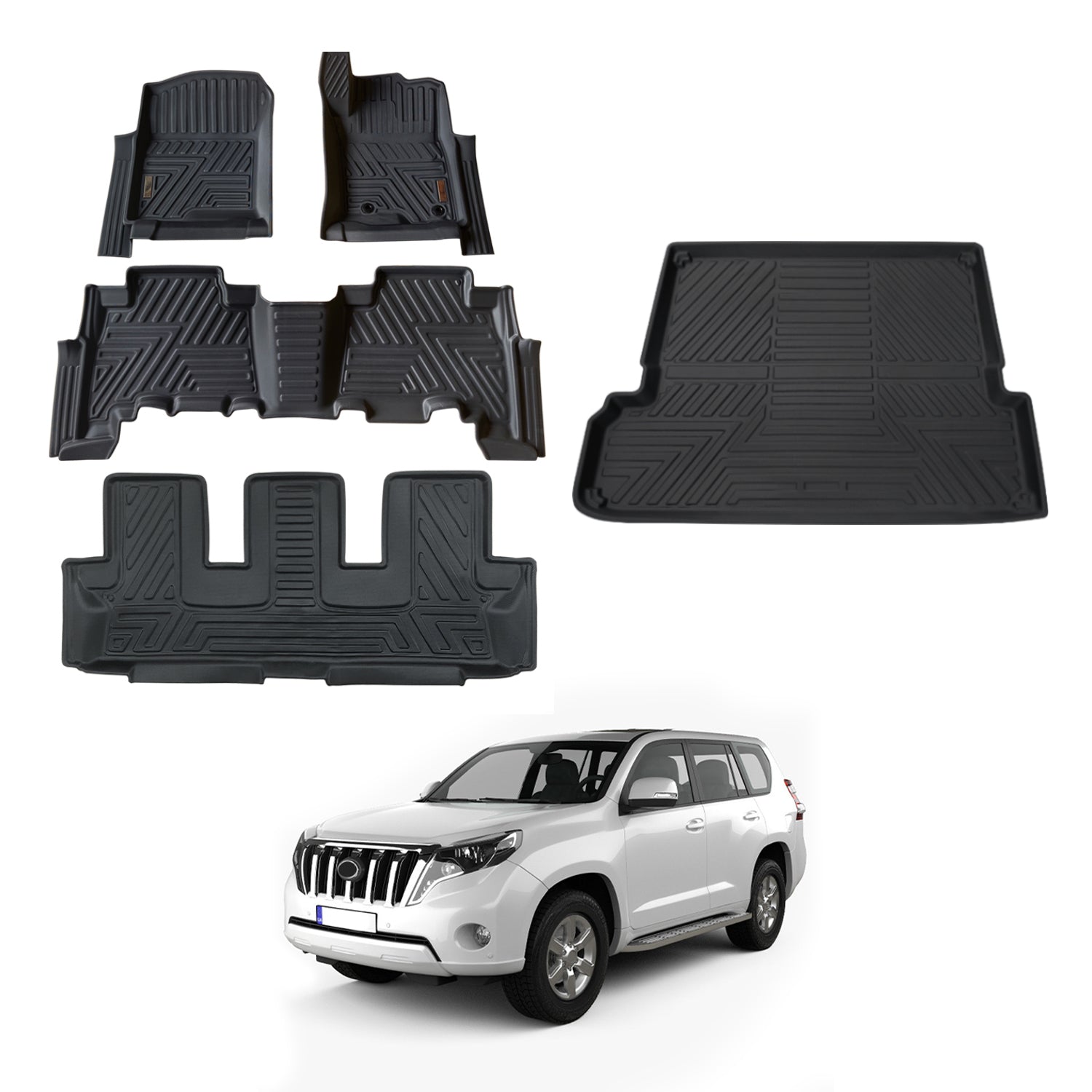 5D Car Floor Mats for Toyota LandCruiser Prado 150 Series 7 Seats 2009-Onwards