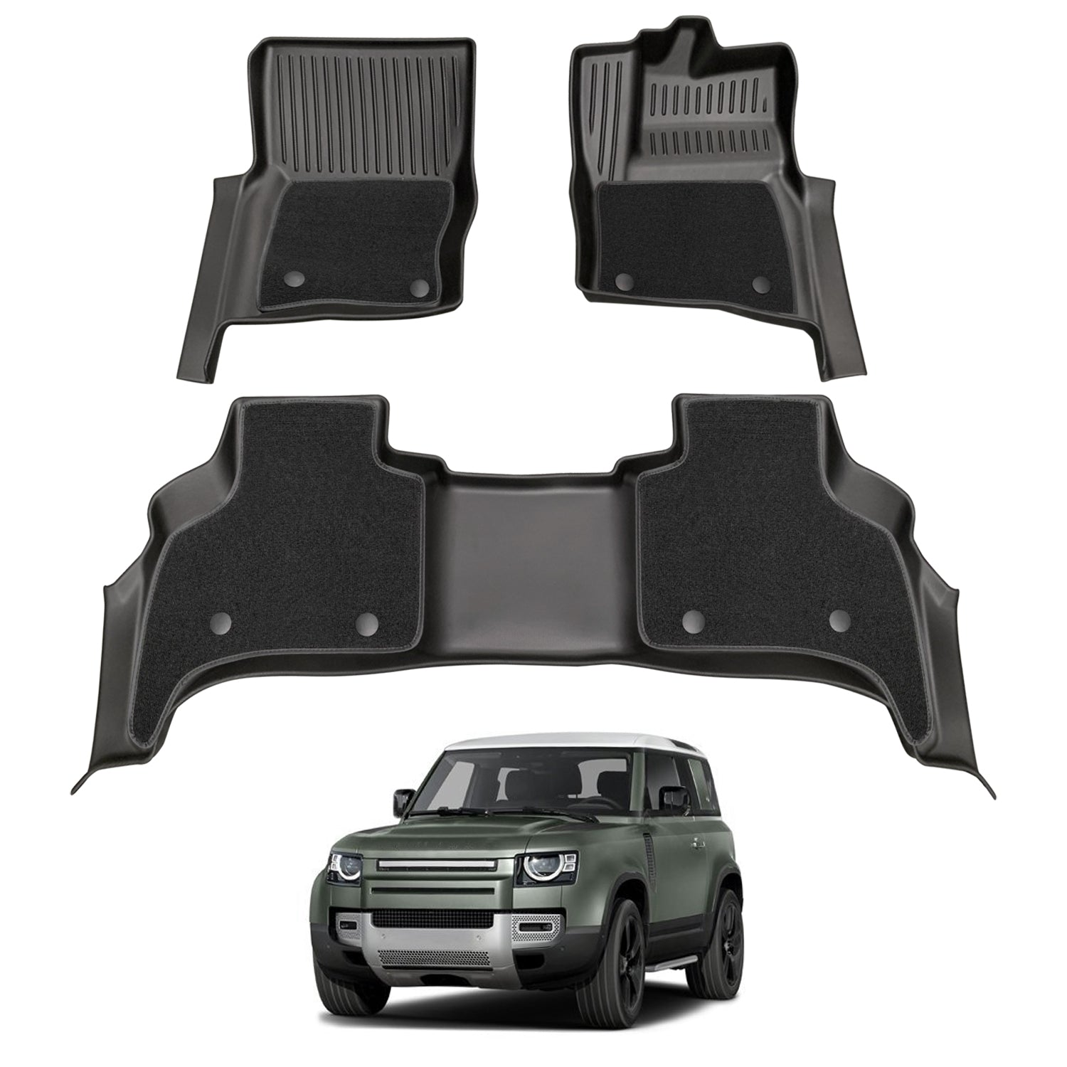 Double-Layer Car Floor Mats for Land Rover Defender L663 Series 110 5 Seats 2020-Onwards