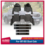 Car Floor Mats + Black Door Sills for Mazda BT-50 BT50 UP Series Dual Cab 2011-2020