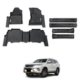 Car Floor Mats + Black Door Sill Protector for Toyota Fortuner Auto Transmission 2015-Onwards