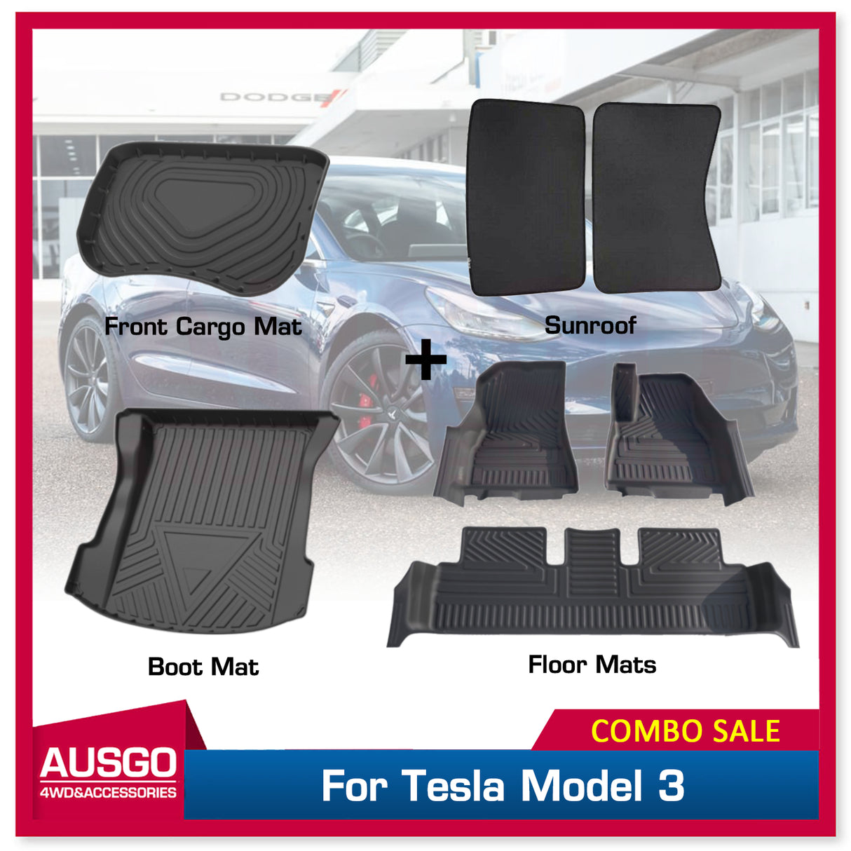 TPE Floor Mats + Sunroof Shade + Front + Rear Cargo Mats for Tesla Model 3 2019-2021 Door Sill Covered Car Mats Boot Liner Sun Shade