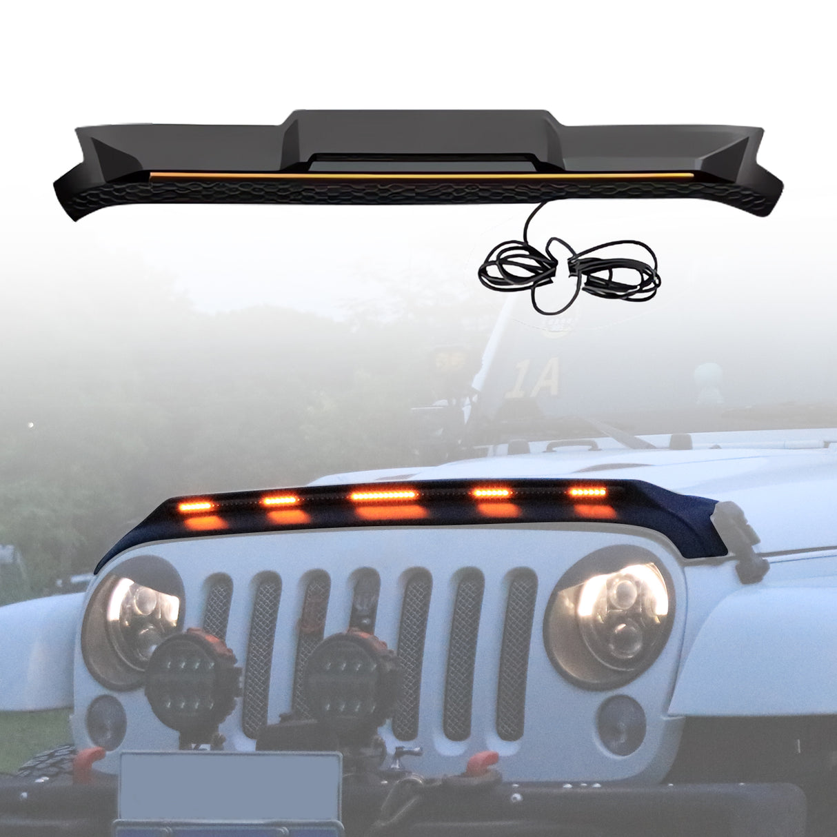 LED Light Injection Bonnet Protector for Jeep Wrangler JK Series 4 Doors 2007-2018