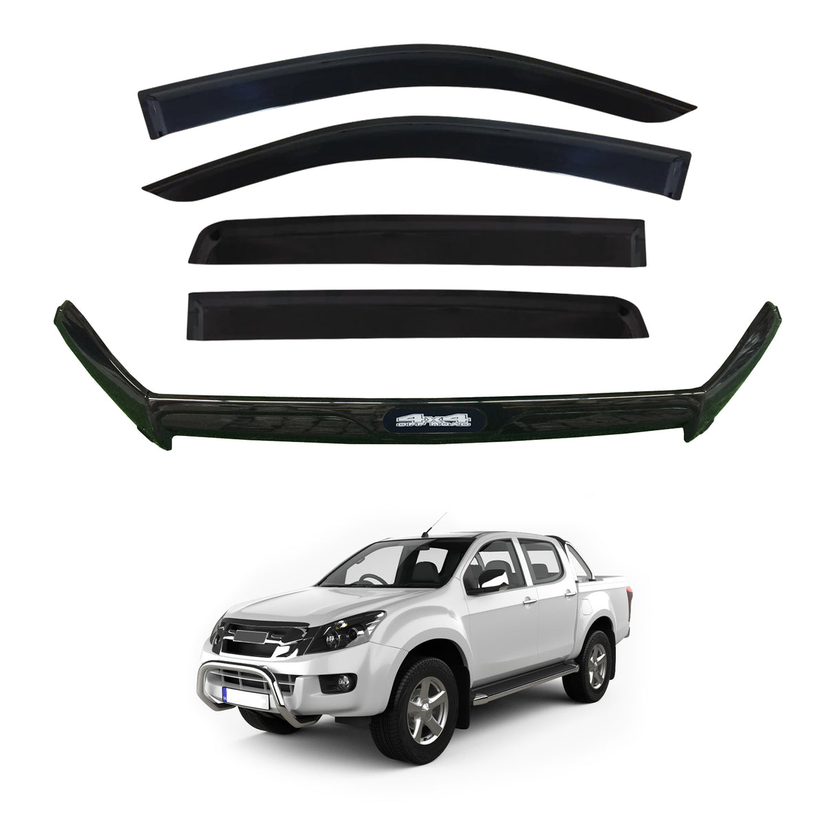 Injection Weather Shields + Bonnet Protector for ISUZU D-MAX DMAX Dual Cab 2012-2016