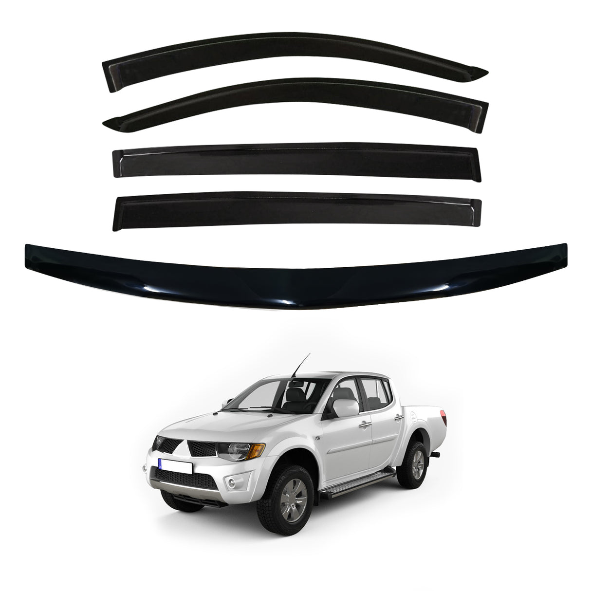 Injection Weather Shields + Bonnet Protector for Mitsubishi Triton Dual Cab 2006-2015