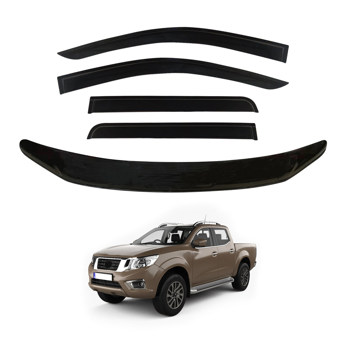 Weather Shields + Bonnet Protector for Nissan Navara NP300 D23 Dual Cab 2015-2020