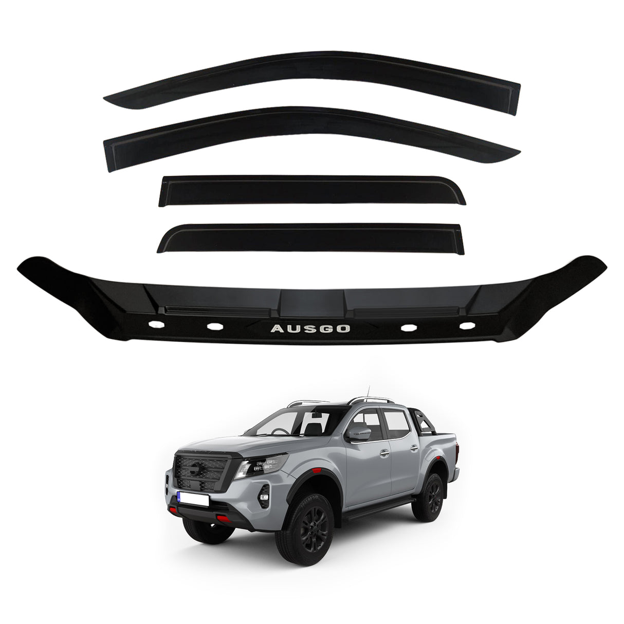 Weather Shields + Bonnet Protector for Nissan Navara NP300 D23 Dual Cab 2020-Onwards