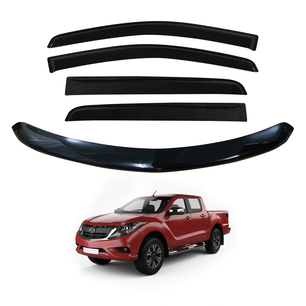 Injection Weather Shields + Bonnet Protector for Mazda BT-50 BT50 UP Series Dual Cab 2011-2020