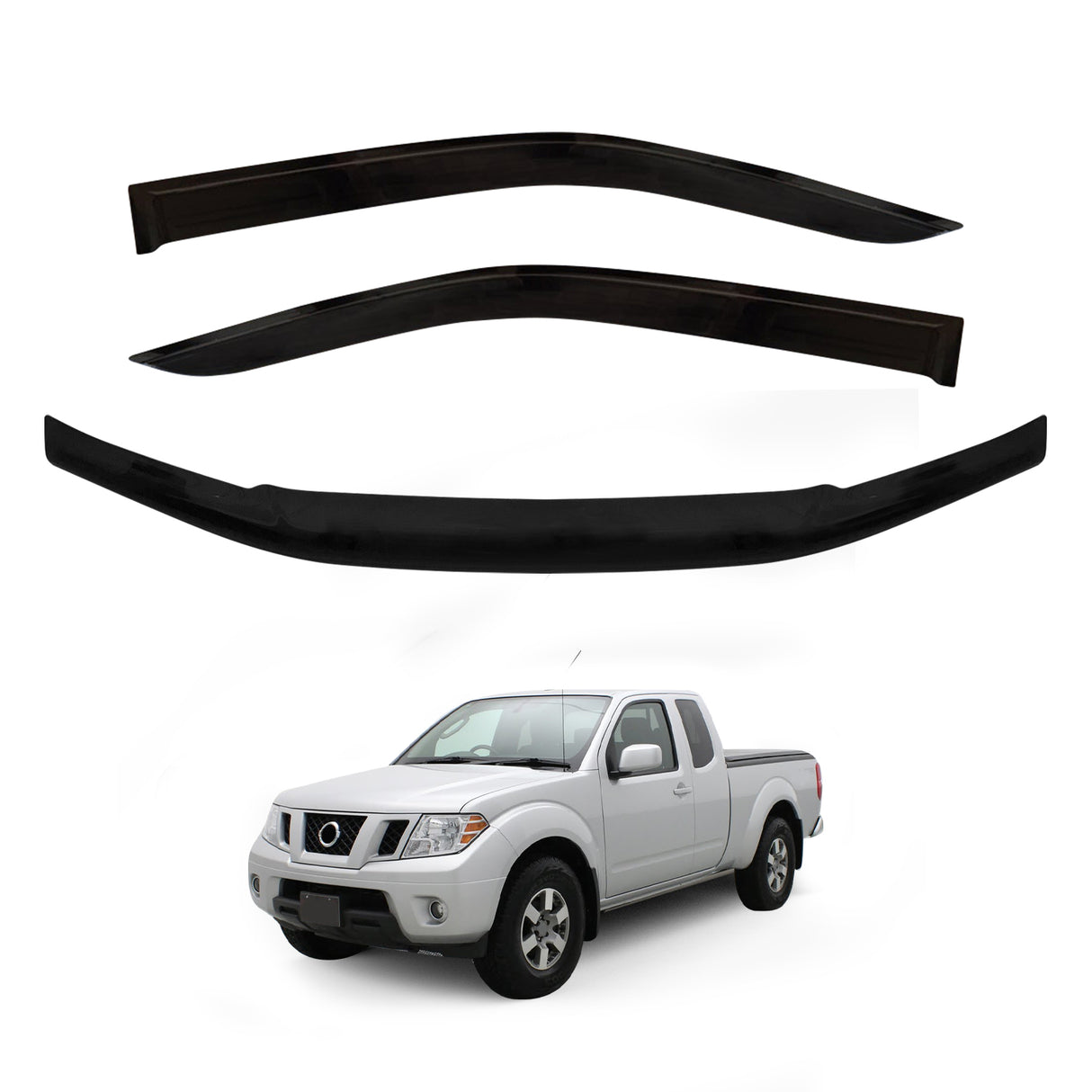 Weather Shields + Bonnet Protector for Nissan Navara D40 Spanish Extra Cab 2005-2010