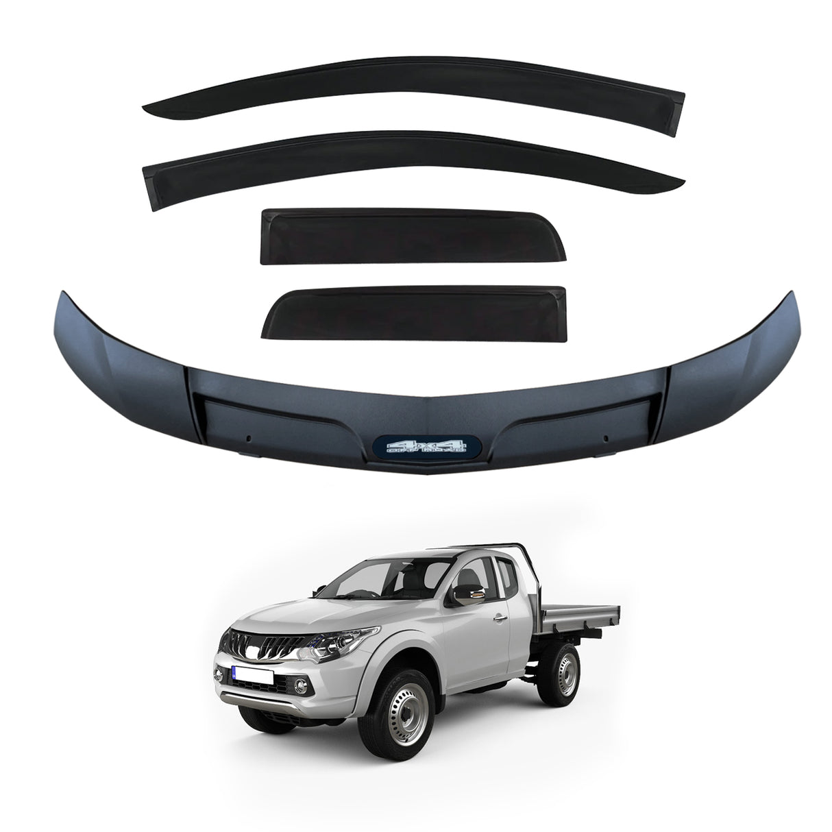 Weather Shields + Bonnet Protector for Mitsubishi Triton MQ MR Extra Cab 2015-2018