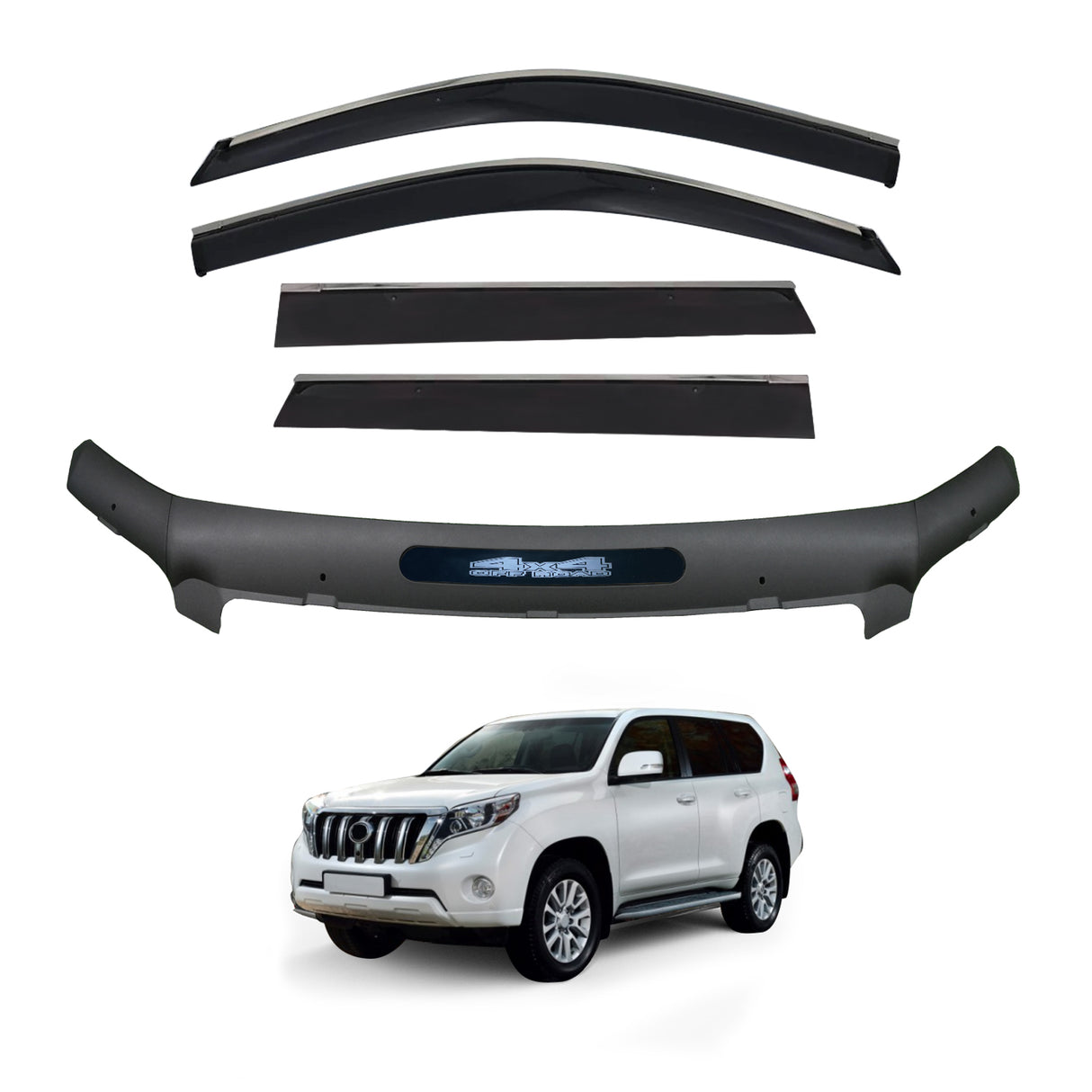 Stainless Trim Weather Shields + Bonnet Protector for Toyota Land Cruiser Prado 150 2010-2013