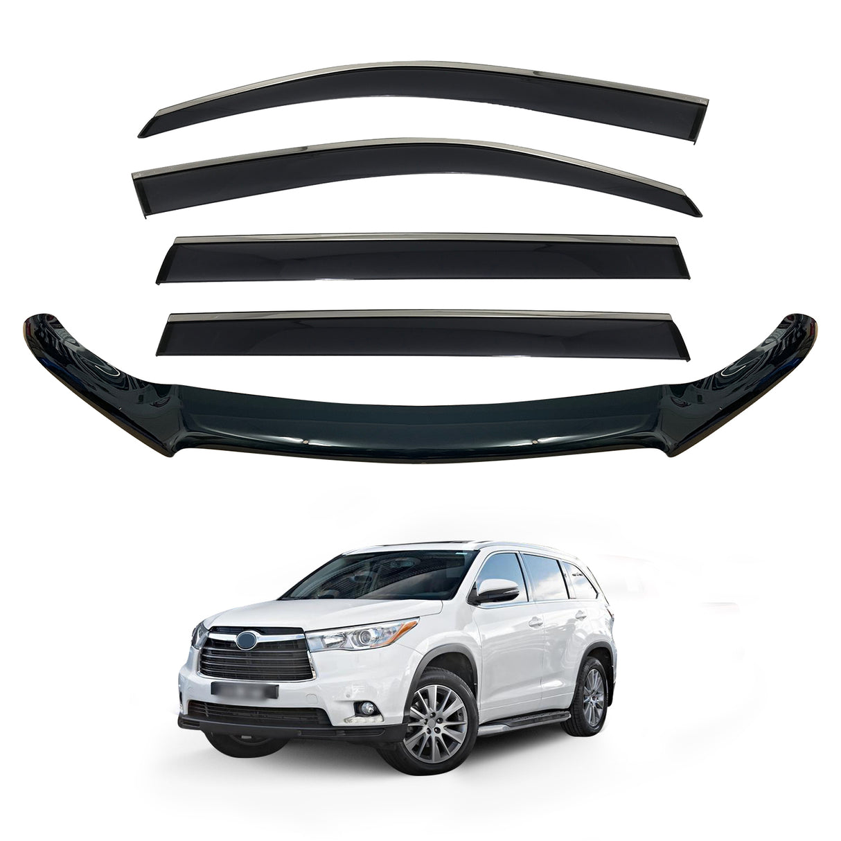 Stainless Trim Weather Shields + Bonnet Protector for Toyota Kluger 2013-2020