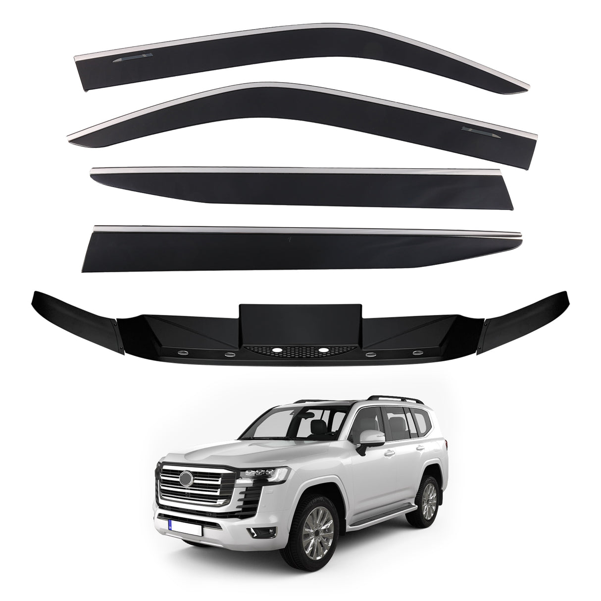 Stainless Trim Weather Shields + Bonnet Protector for Toyota Land Cruiser 300 LC300 2021-Onwards