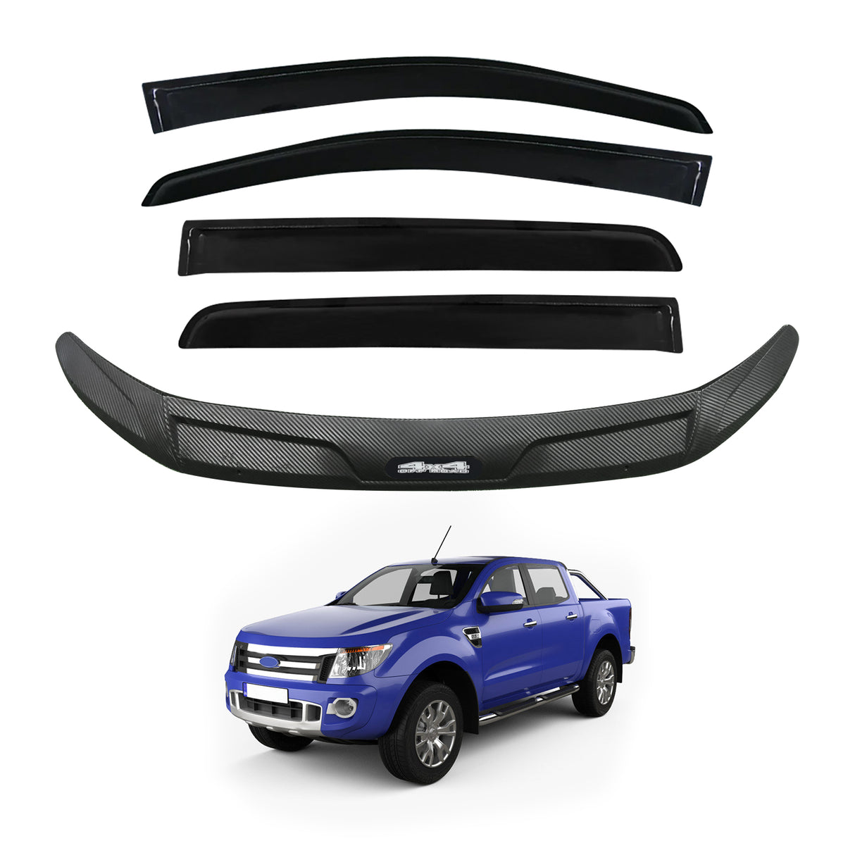 PRE-ORDER Injection Weather Shields + Bonnet Protector for Ford Ranger Dual Cab 2012-2015