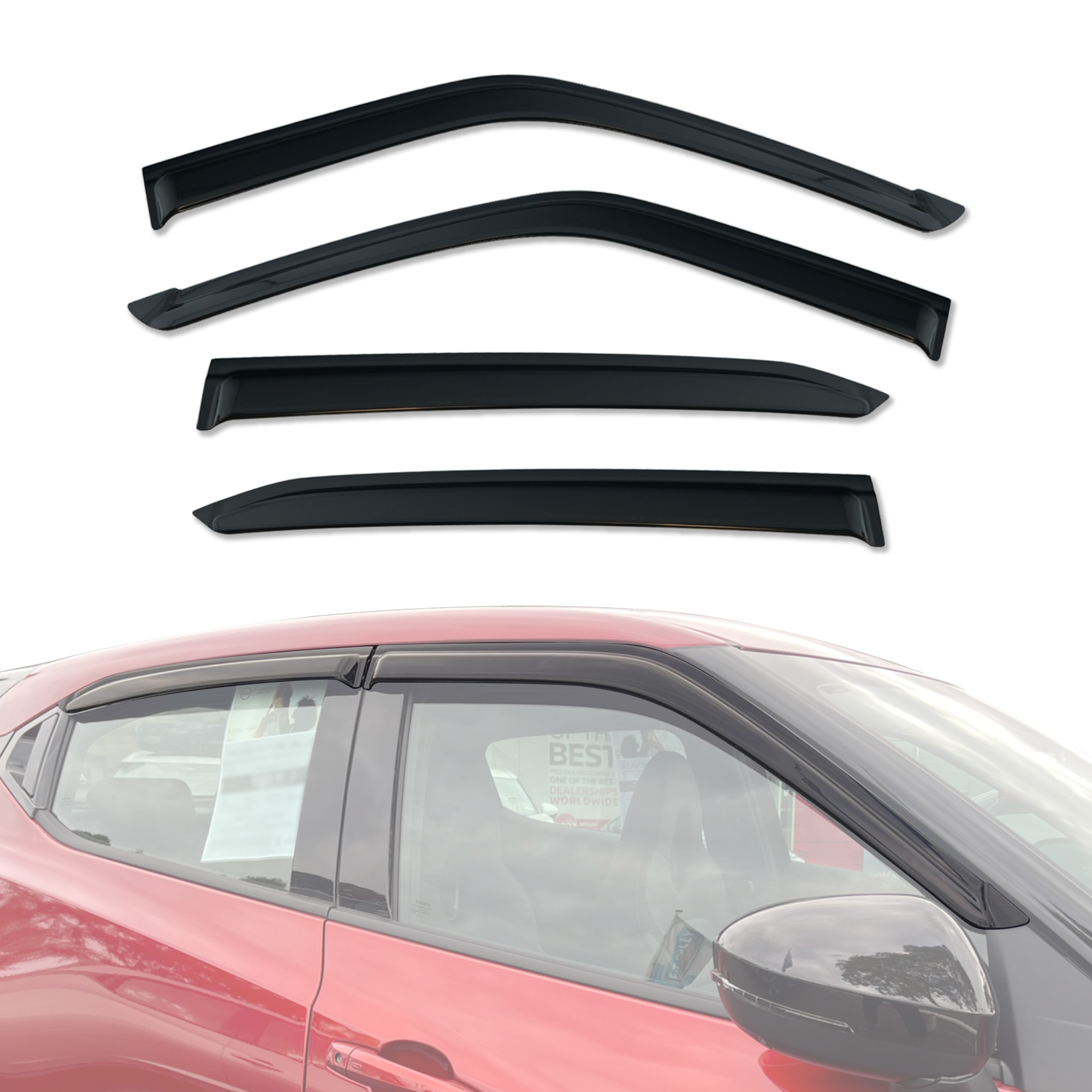 Off-Racing Black Visor Weather Guards For Nissan Juke 4-Door Hatchback 2013-2014 – 4pc Set, ABS Plastic