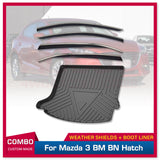 Injection Stainless Steel Weather Shields + Cargo Mat for Mazda 3 BM BN Series Hatch 2013-2019 Weathershields Window Visors Boot Mat Boot Liner