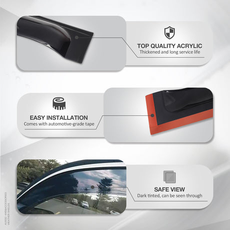 4PCS Wide Type Luxury Weather Shields for Jeep Gladiator Dual Cab 2020-Onwards Weathershields Window Visors
