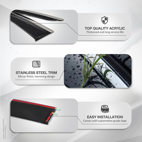 Injection Stainless Steel Weather Shields for KIA Sorento UM Series 2015-2020 Weathershields Window Visors