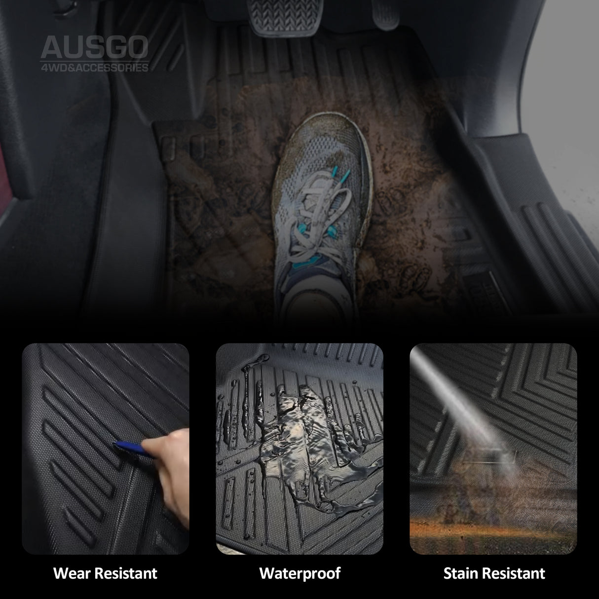 5D Moulded Floor Mats + Black Door Sill Protector for ISUZU D-MAX DMAX Dual Cab 2020-Onwards