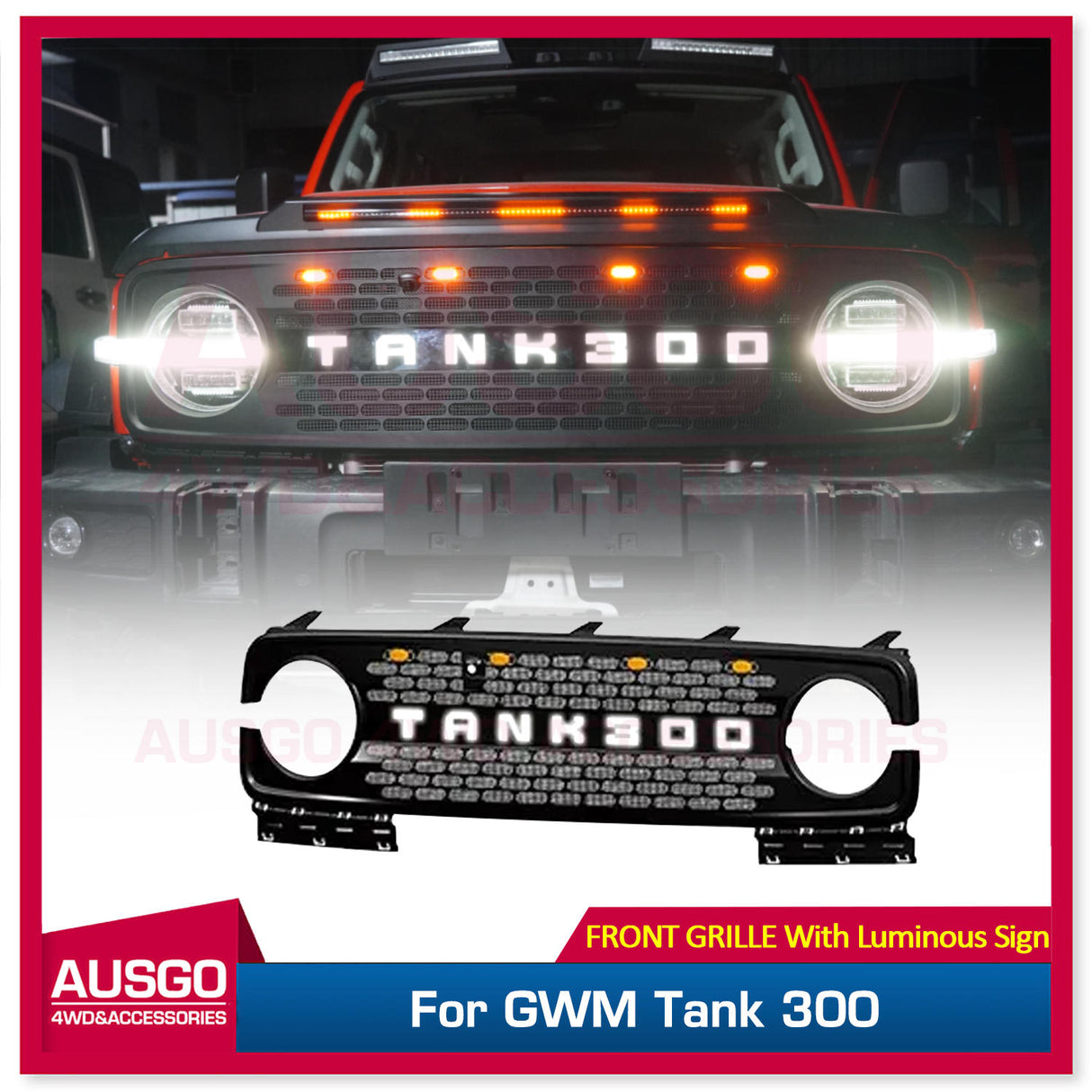 Bumper Grille with LED Light for GWM Tank 300 Front Mesh LED Grille