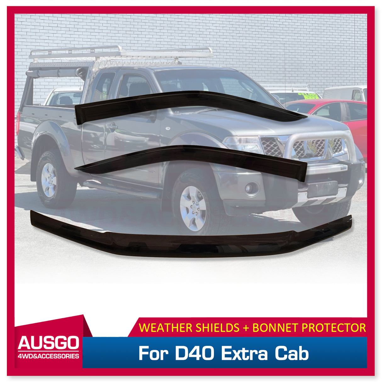 Weather Shields + Bonnet Protector for Nissan Navara D40 Spanish Extra Cab 2005-2010