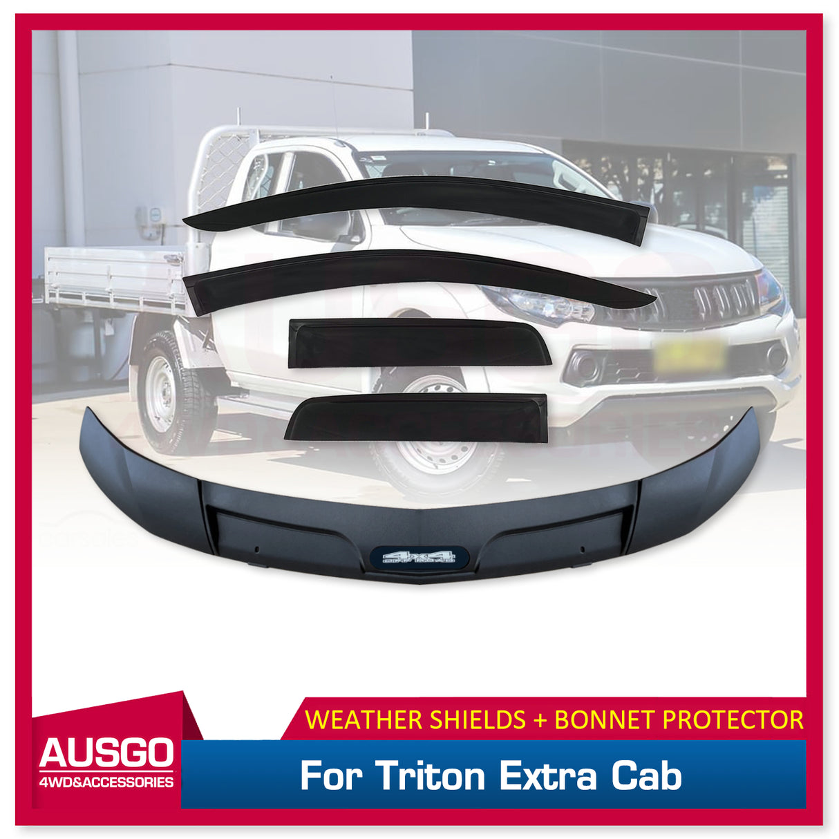 Weather Shields + Bonnet Protector for Mitsubishi Triton MQ MR Extra Cab 2015-2018