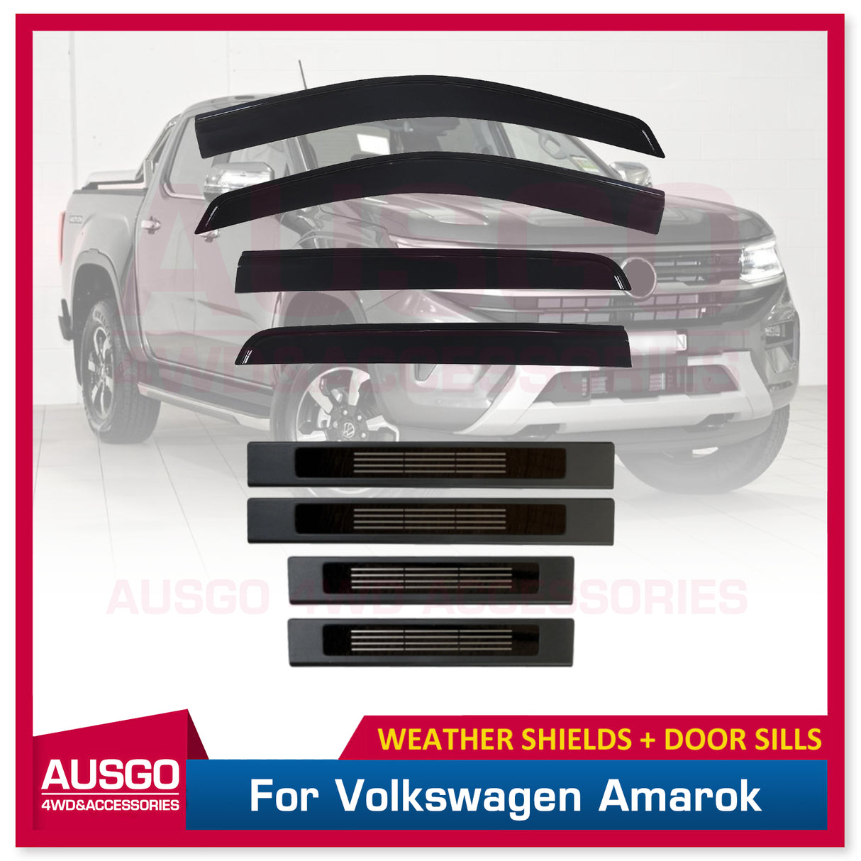 Injection Weather Shields + Door Sills for Volkswagen Amarok Next-Gen NF Series Dual Cab 2023-Onwards Weathershields Window Visors Scuff Plate Door Sill Protector Anti Scratch Cover Black