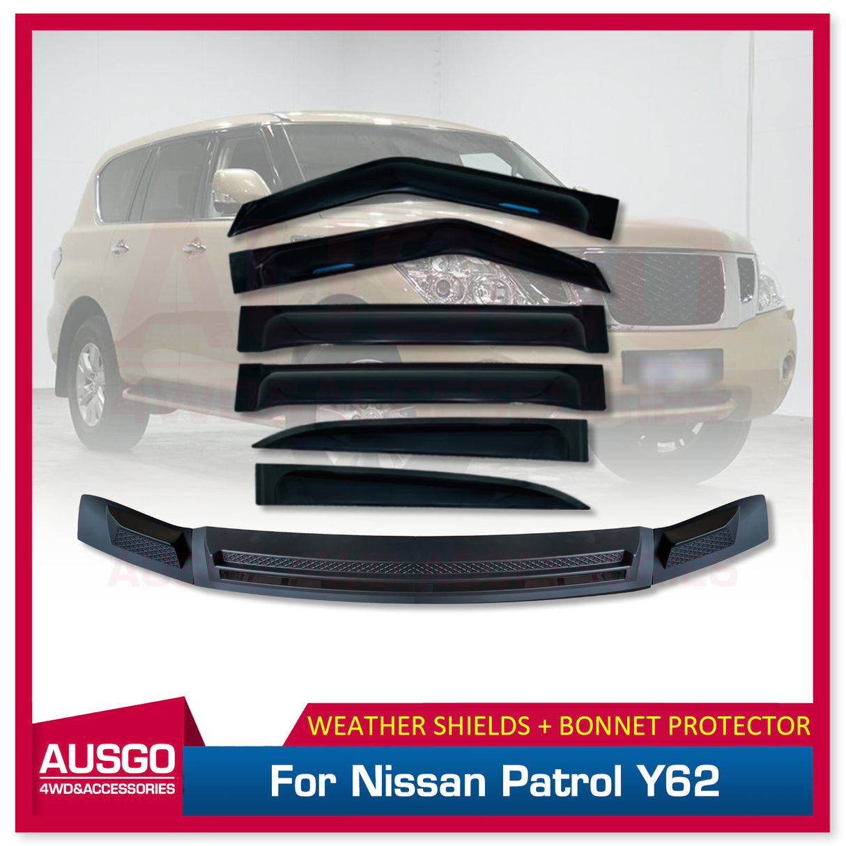 Wide Type Weather Shields + Bonnet Protector for Nissan Patrol Y62 2012-2019