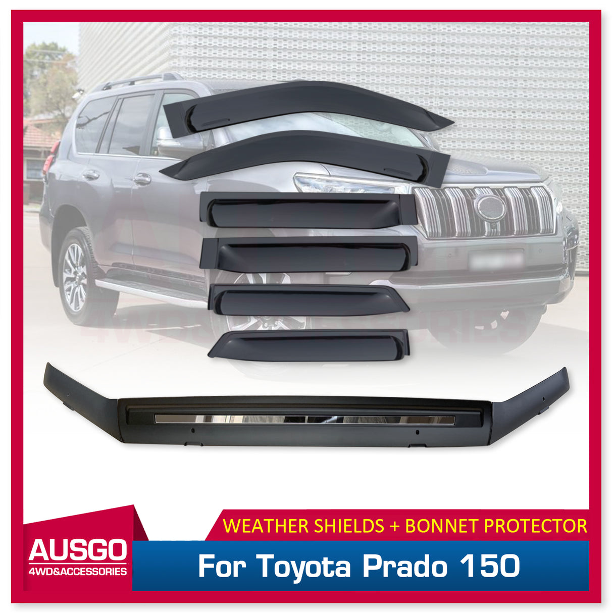 Wide Type Weather Shields + Bonnet Protector for Toyota Land Cruiser Prado 150 2018-Onwards